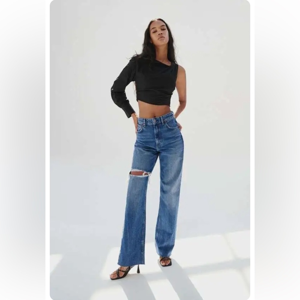 ZARA Women's Draped Poplin Cut Out Crop Top Asymmetric